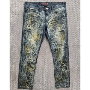 Grindhouse Denim Distressed Jeans Size 34x32*‎ Acid Wash Splatter Shattered